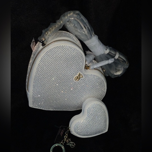NWT Victoria’s Secret RHINESTONE HEART CROSSBODY BAG & HEART POUCH - Picture 2 of 13